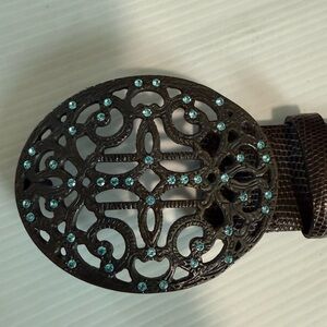 Carlisle Leather Statement Rhinestone Jewel Buckle Adjustable Belt Women’s Small